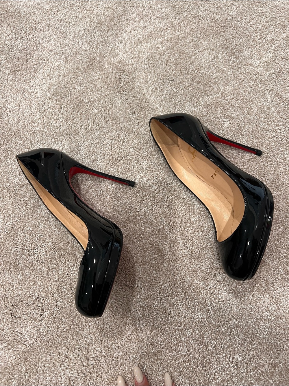 Christian Louboutin Black Patent Leather Round-Toe Pumps - Picture 11 of 12